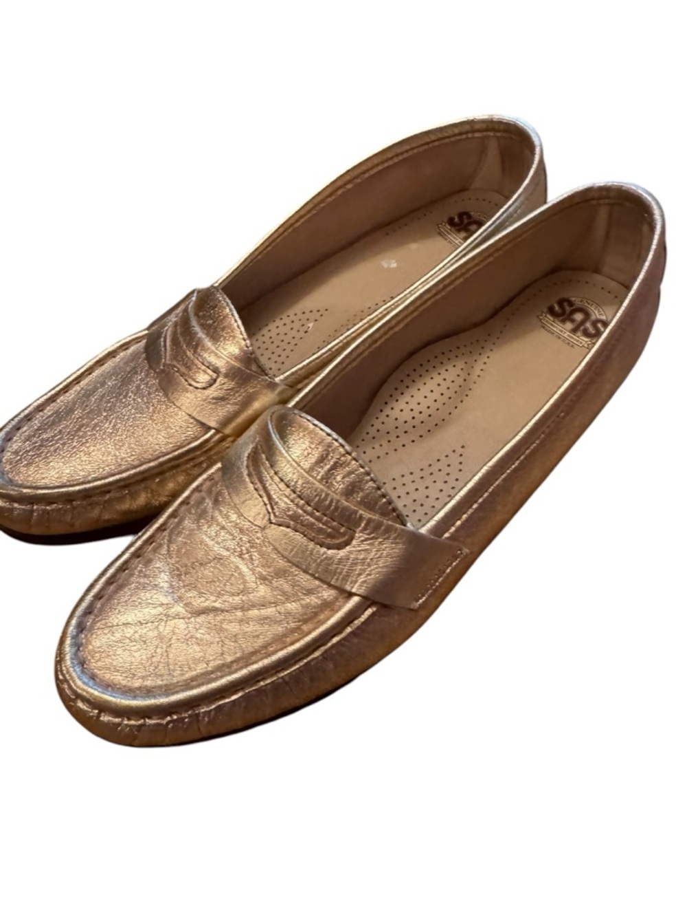 SAS Women’s Metallic Gold Penny Loafers vintage tripad comfort 8.5 N